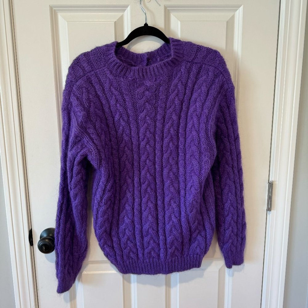 Northern Isles Purple Mohair Blend Cable Knit‎ Cardigan - Size Medium - Picture 10 of 11